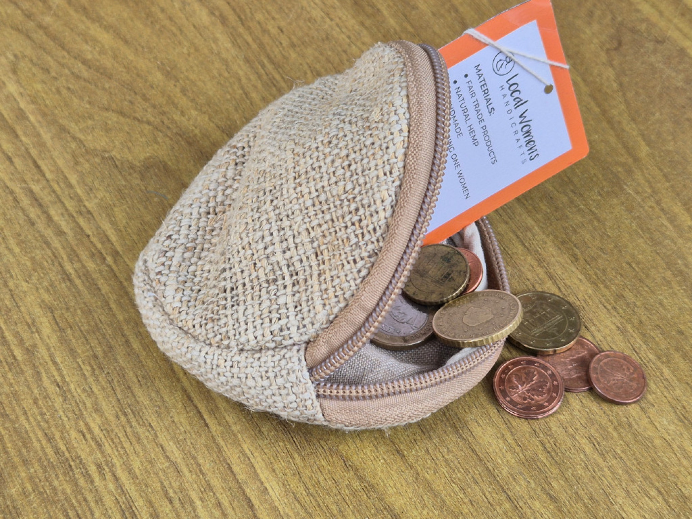 Runder Münzbeutel aus Hanfgewebe | Handgefertigt von Local Women’s Handicraft (LWH), Nepal